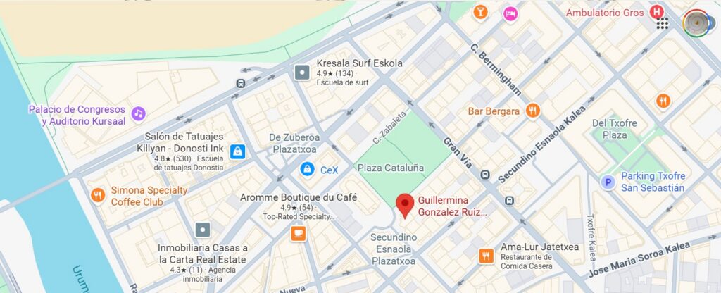 Ubicación de la consulta de psicología en Donostia